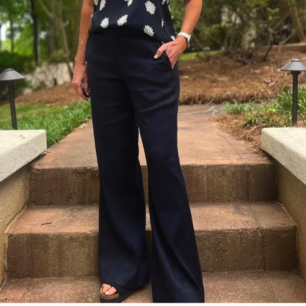 NWOT Cabi Finale Wide-Leg Navy Linen Trousers Pants Size L Nautical Coastal